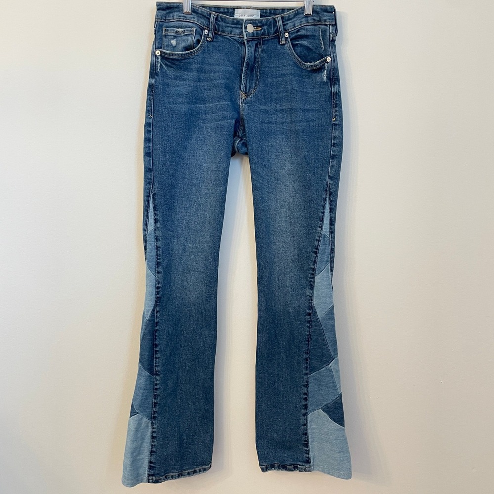 Dear John Rosa Flare Patchwork Jeans Women 29 Blue High Rise Boho Festival Denim